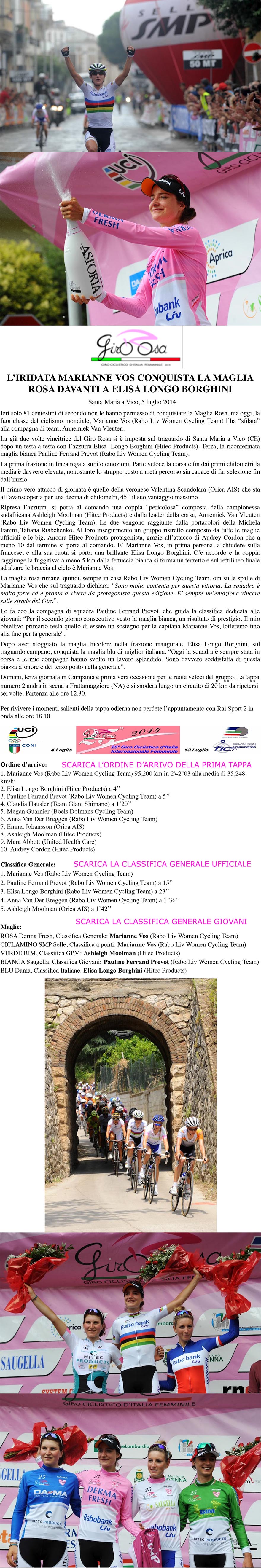 GiroRosa: l’iridata Marianne Vos coquista la maglia rosa davanti ad Elisa Longo Borghini